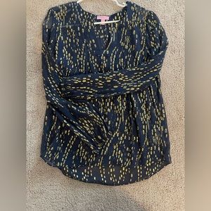Lily Pulitzer Navy Gold Sheer Blouse